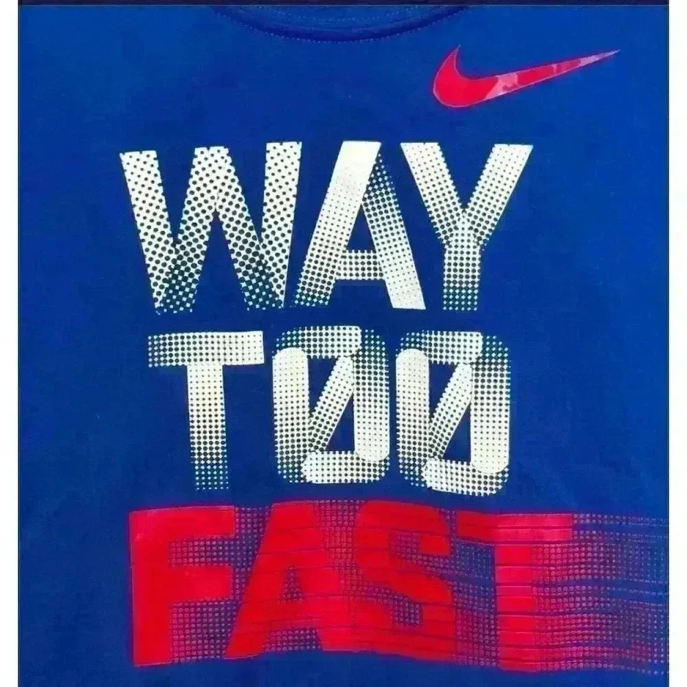 Nike Boys' Blue Long Sleeve Tee with Red and White Graphic